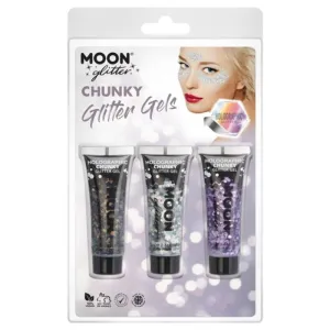 Moon Glitter Holographic Chunky Glitter Gel, Black, Silver, Purple