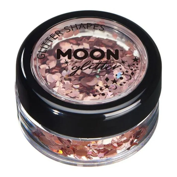 Moon Glitter Holographic Glitter Shapes, Rose Gold