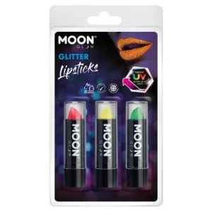 Moon Glow Neon Uv Glitter Lipstick, Red, Yellow, Green