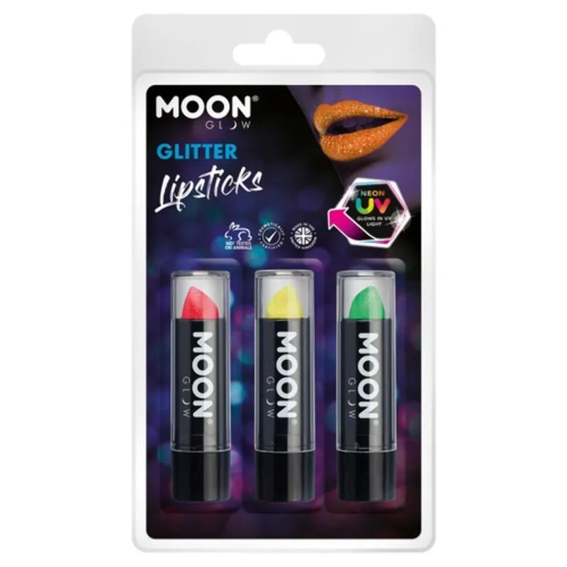 Moon Glow Neon Uv Glitter Lipstick, Red, Yellow, Green