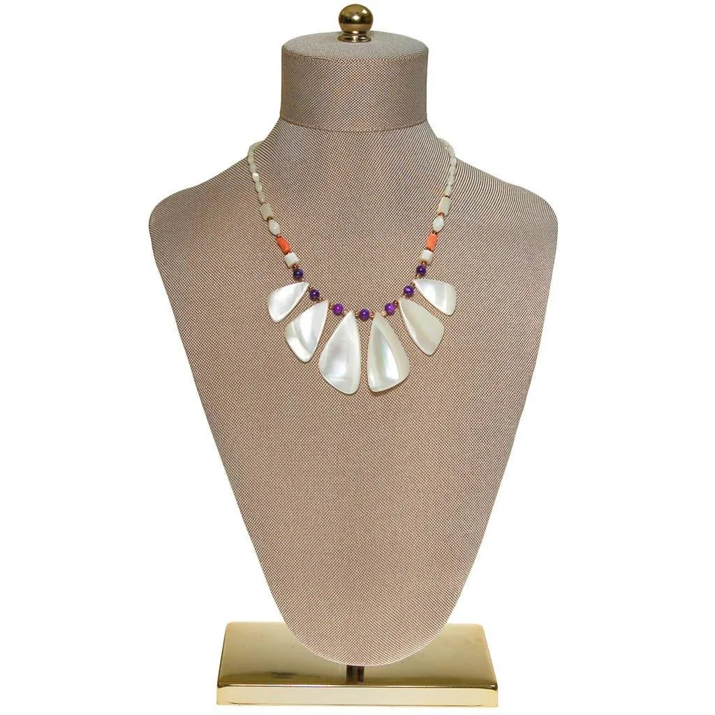 Mother of Pearl, Amethyst, and Coral Beaded Necklace