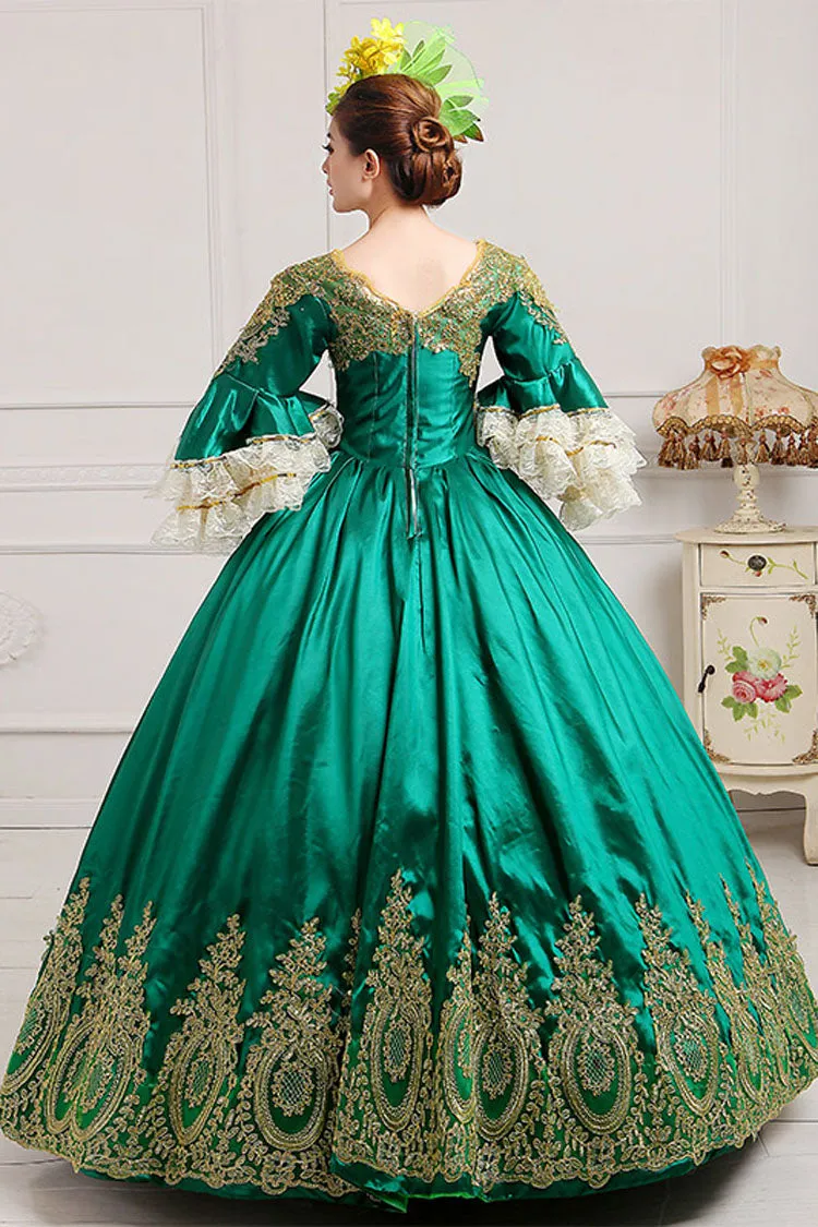 Multi-Layer Half Sleeves Trumpet Sleeves High Waisted Hollow Embroidery Floral Print Ruffled Victorian Lolita Prom Dress