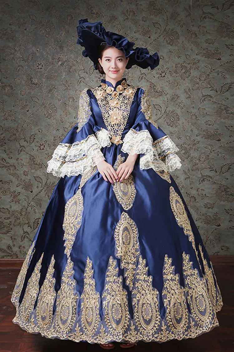 Multi-Layer Half Sleeves Trumpet Sleeves High Waisted Hollow Embroidery Print Victorian Lolita Prom Dress