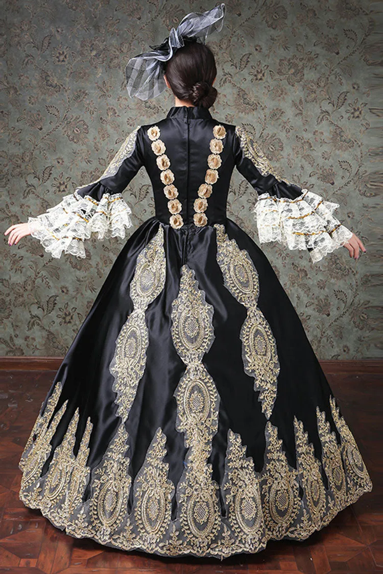Multi-Layer Half Sleeves Trumpet Sleeves High Waisted Hollow Embroidery Print Victorian Lolita Prom Dress
