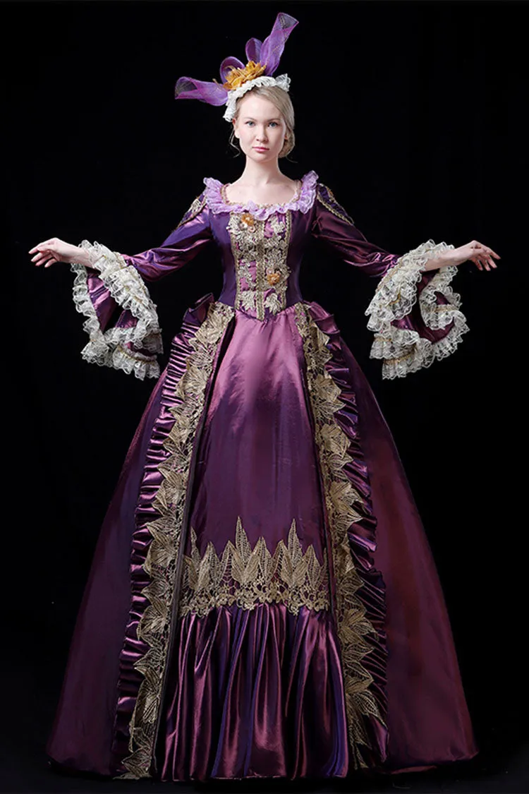 Multi-Layer Long Sleeves Trumpet Sleeves High Waisted Hollow Embroidery Print Victorian Lolita Prom Dress