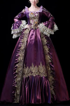 Multi-Layer Long Sleeves Trumpet Sleeves High Waisted Hollow Embroidery Print Victorian Lolita Prom Dress