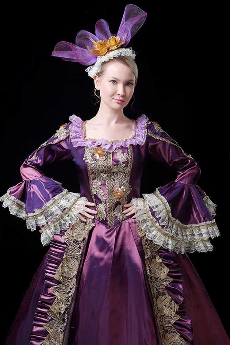Multi-Layer Long Sleeves Trumpet Sleeves High Waisted Hollow Embroidery Print Victorian Lolita Prom Dress