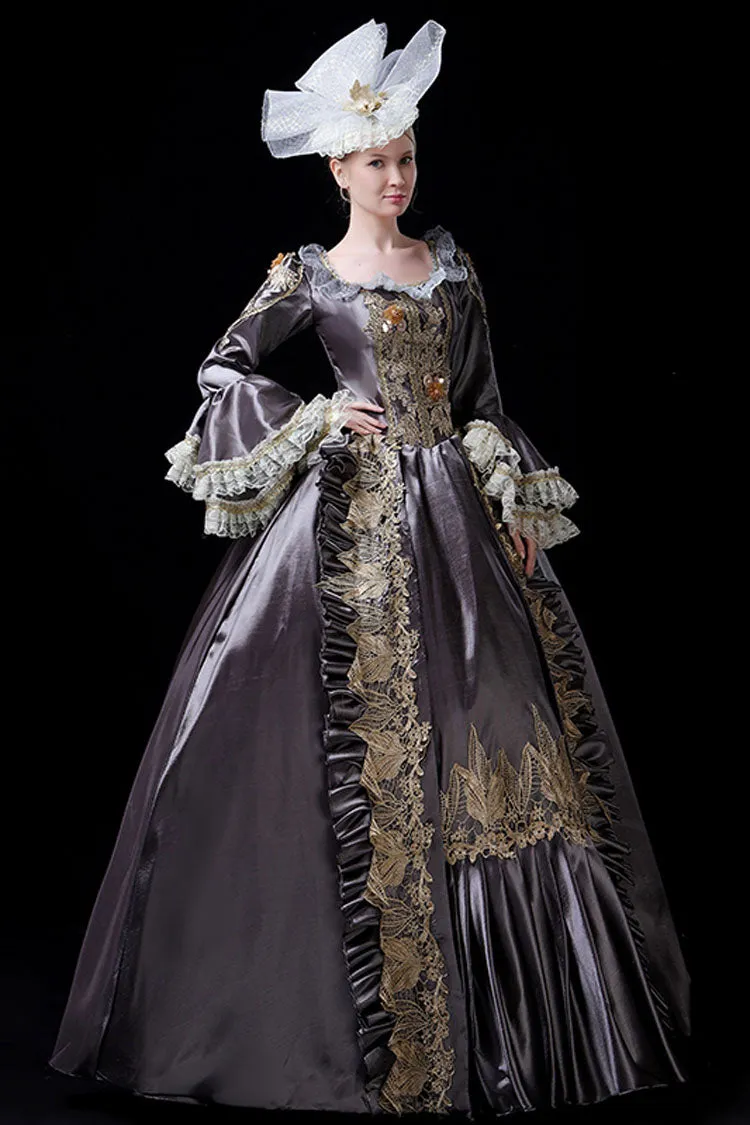 Multi-Layer Long Sleeves Trumpet Sleeves High Waisted Hollow Embroidery Print Victorian Lolita Prom Dress
