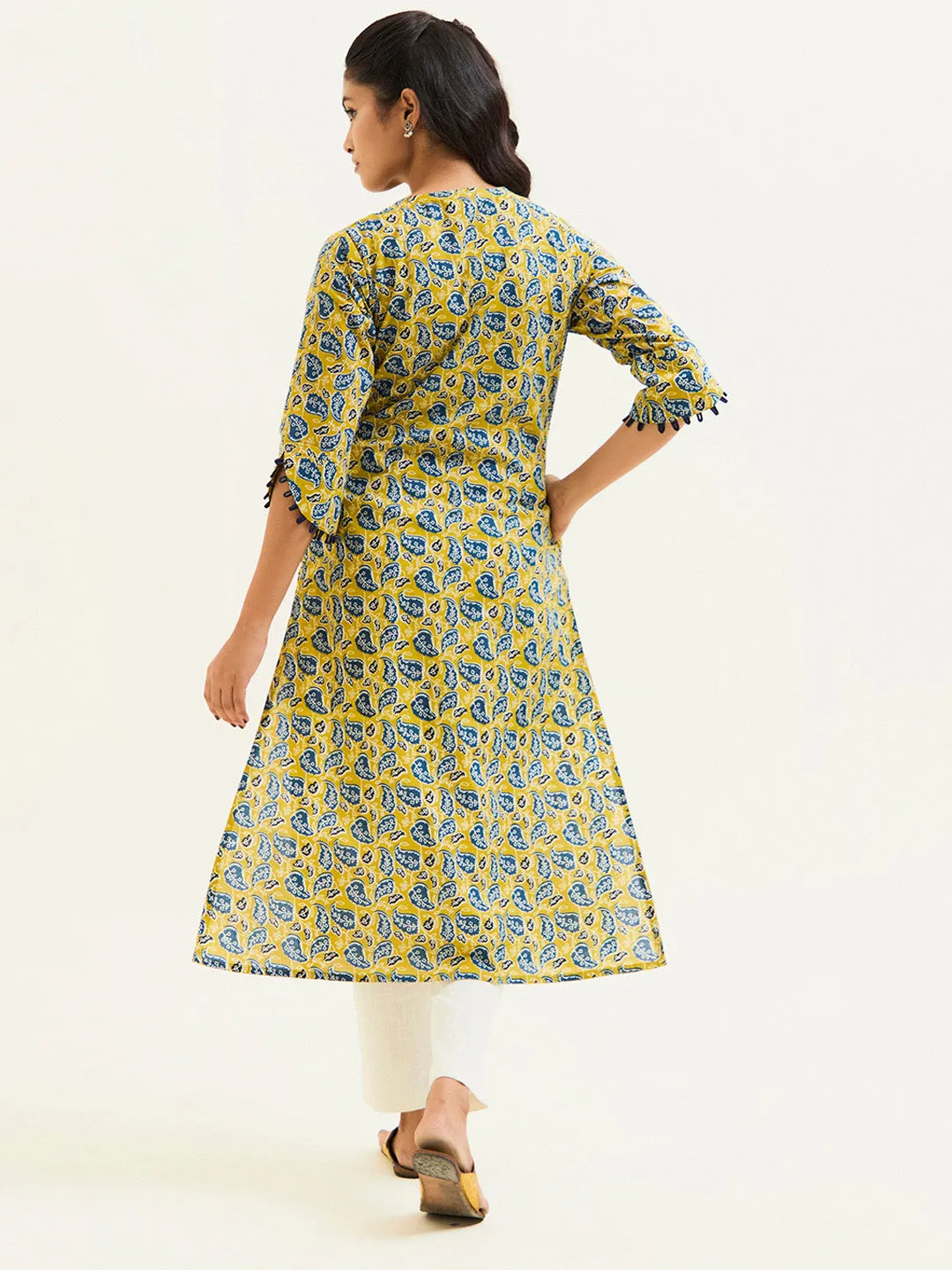 Mustard Ethnic Printed Pakistani Cotton Kurta