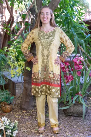 Mustard Multicolored Honey Waqar Designer Lawn-Cotton Salwar Kameez Suit