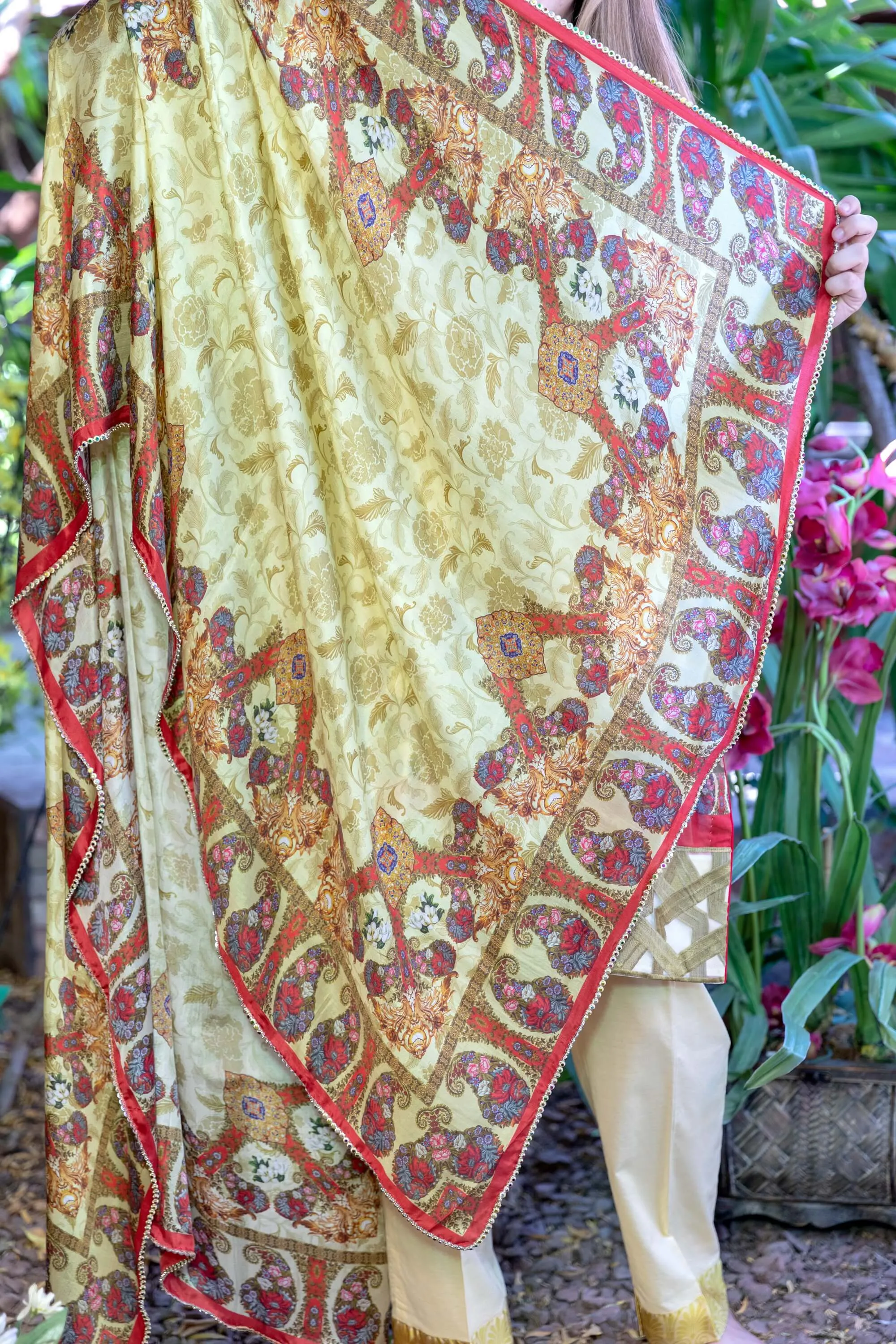Mustard Multicolored Honey Waqar Designer Lawn-Cotton Salwar Kameez Suit