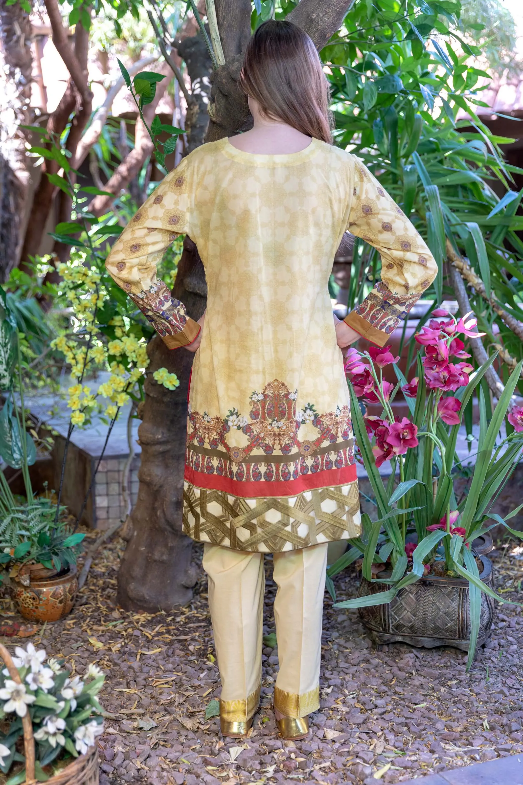 Mustard Multicolored Honey Waqar Designer Lawn-Cotton Salwar Kameez Suit