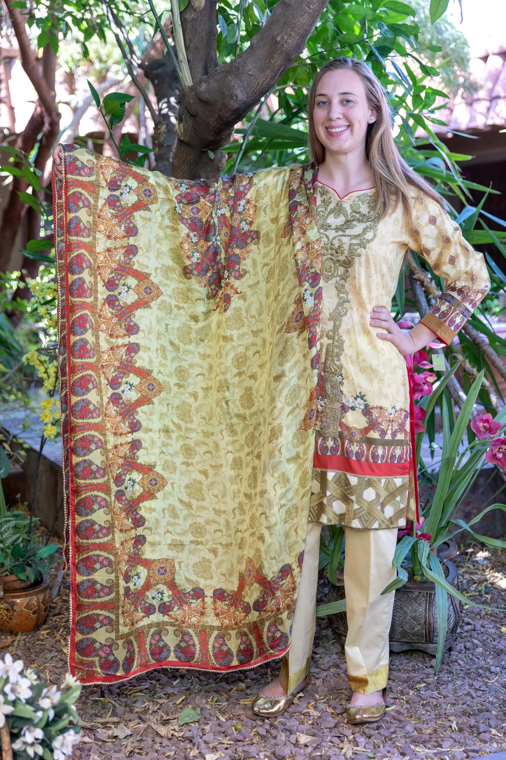 Mustard Multicolored Honey Waqar Designer Lawn-Cotton Salwar Kameez Suit