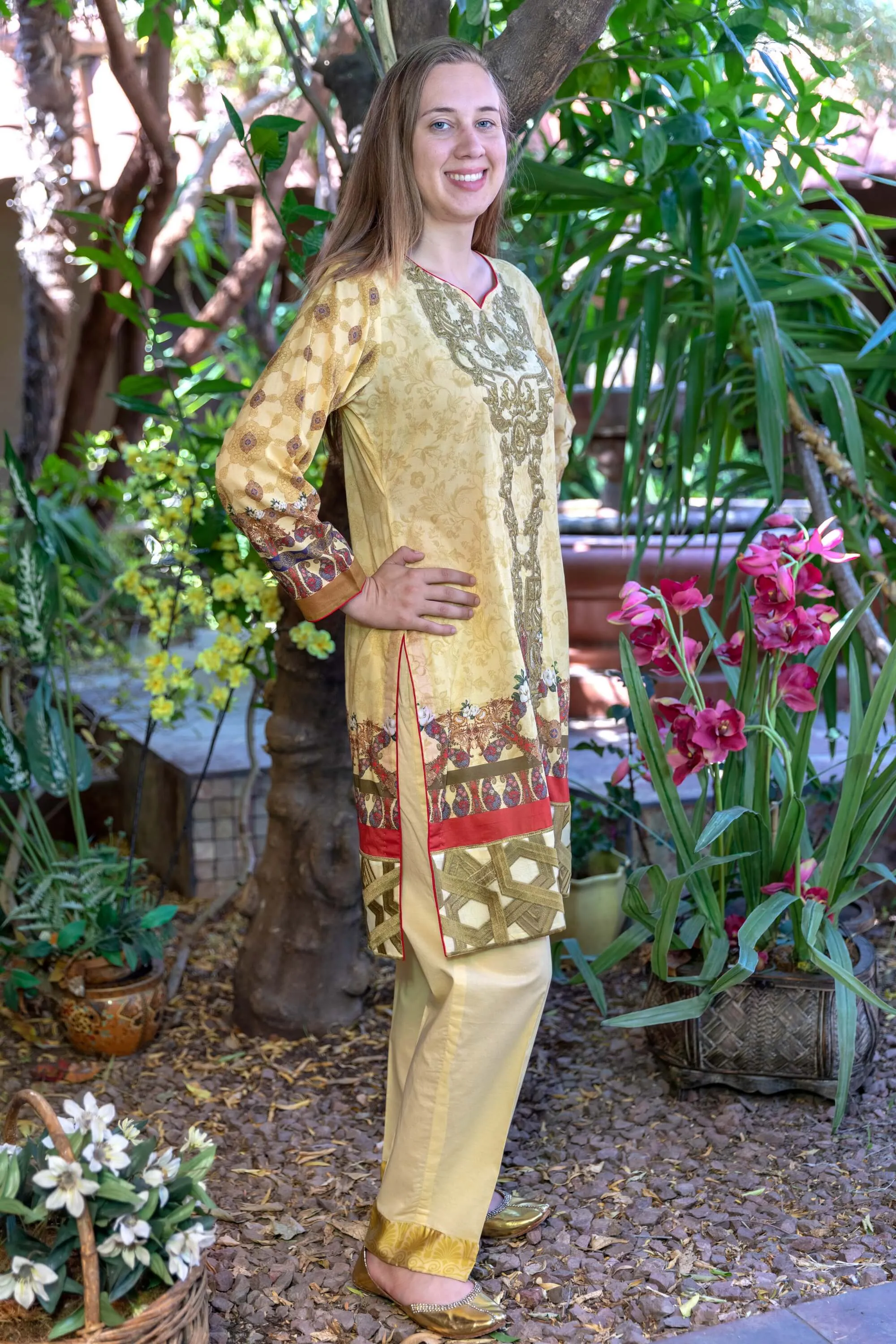 Mustard Multicolored Honey Waqar Designer Lawn-Cotton Salwar Kameez Suit