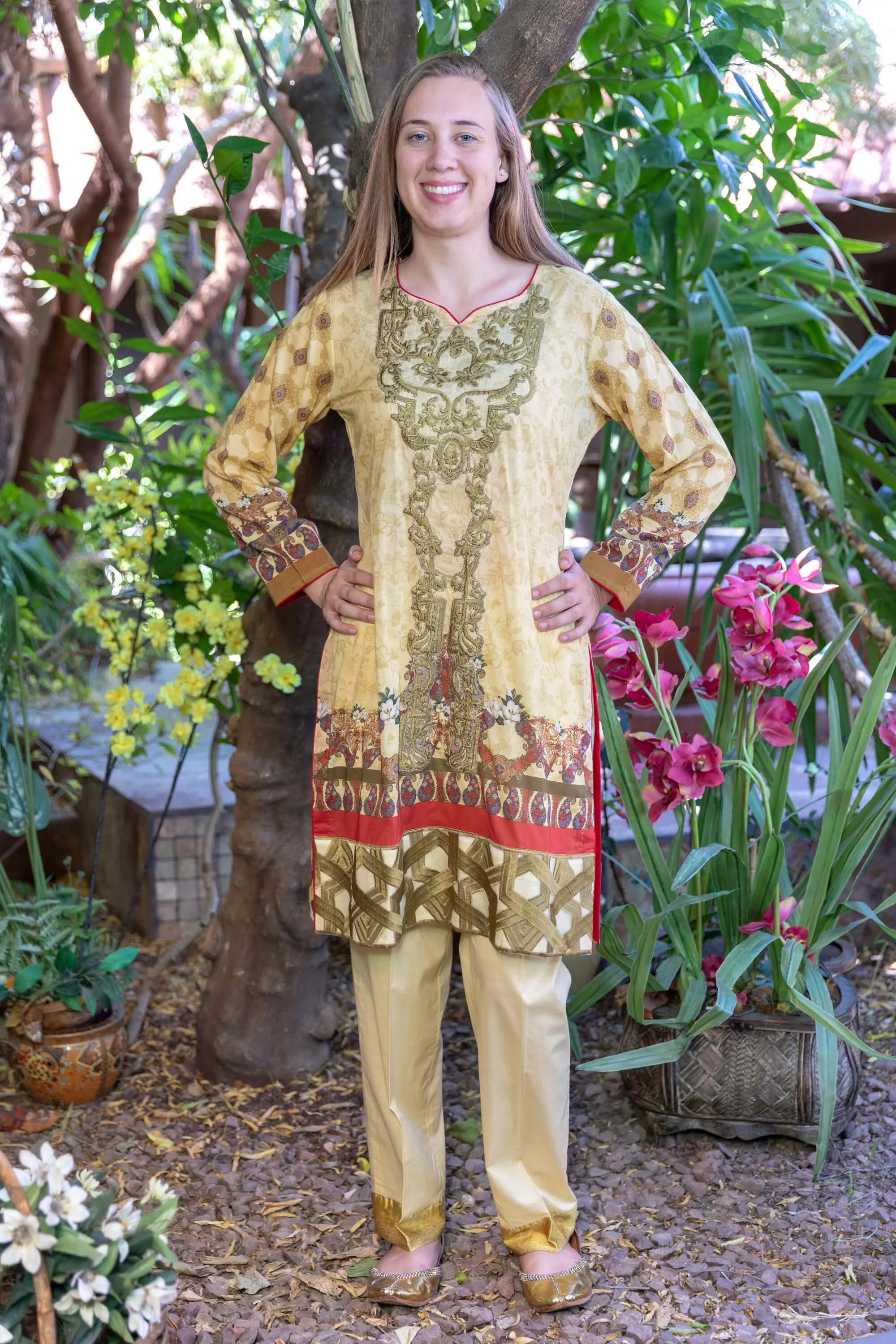 Mustard Multicolored Honey Waqar Designer Lawn-Cotton Salwar Kameez Suit