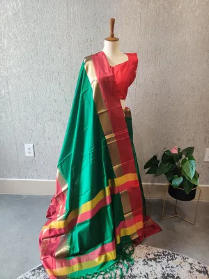 Mysore Silk saree Green & Red silk saree Gift saree Indian ethnicwear partywear saree traditional saree ethnic saree bridal saree