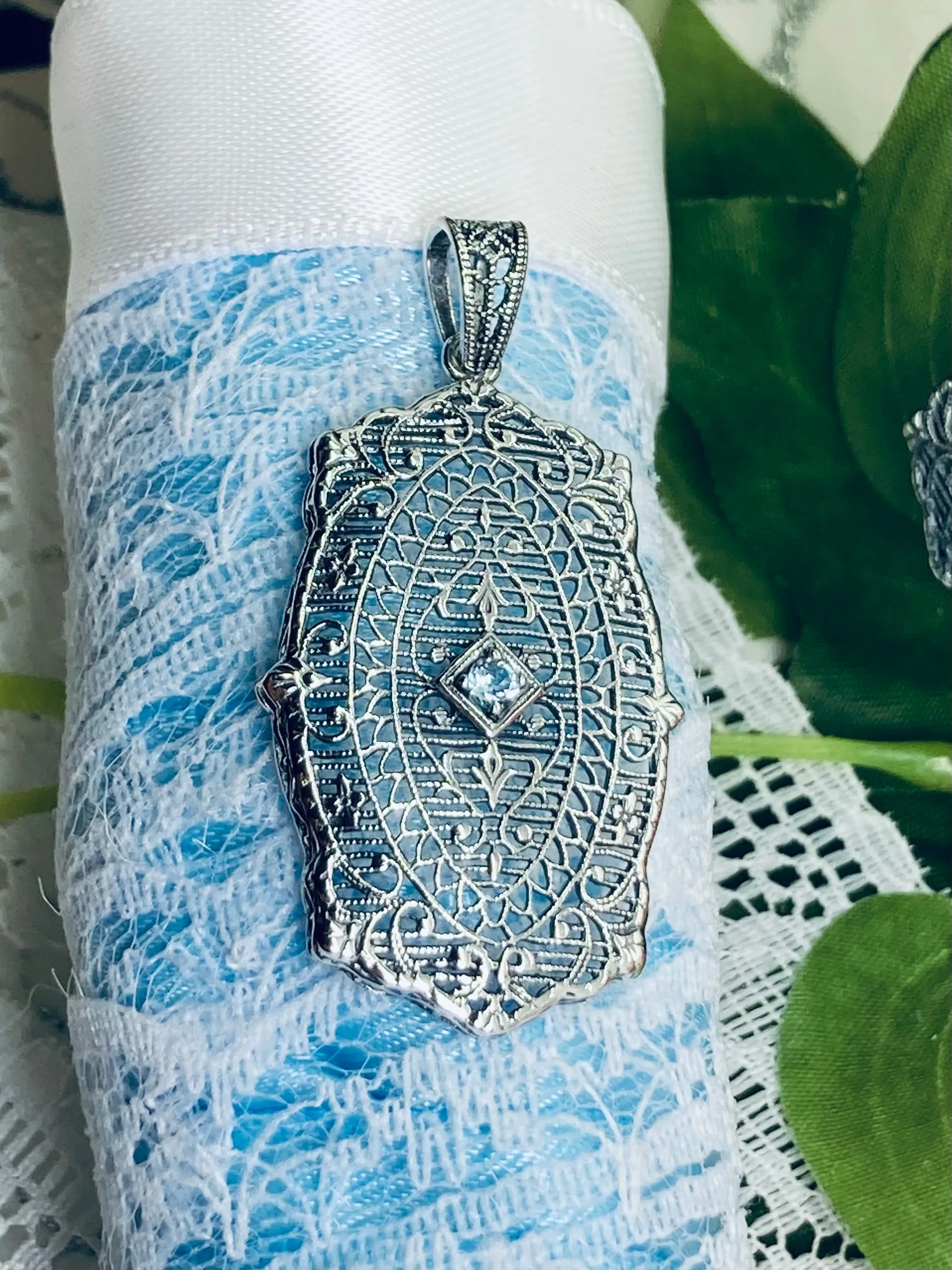 Natural Aquamarine Pendant with optional Earrings, Rococo Inspired Vintage Revival Jewelry #S358