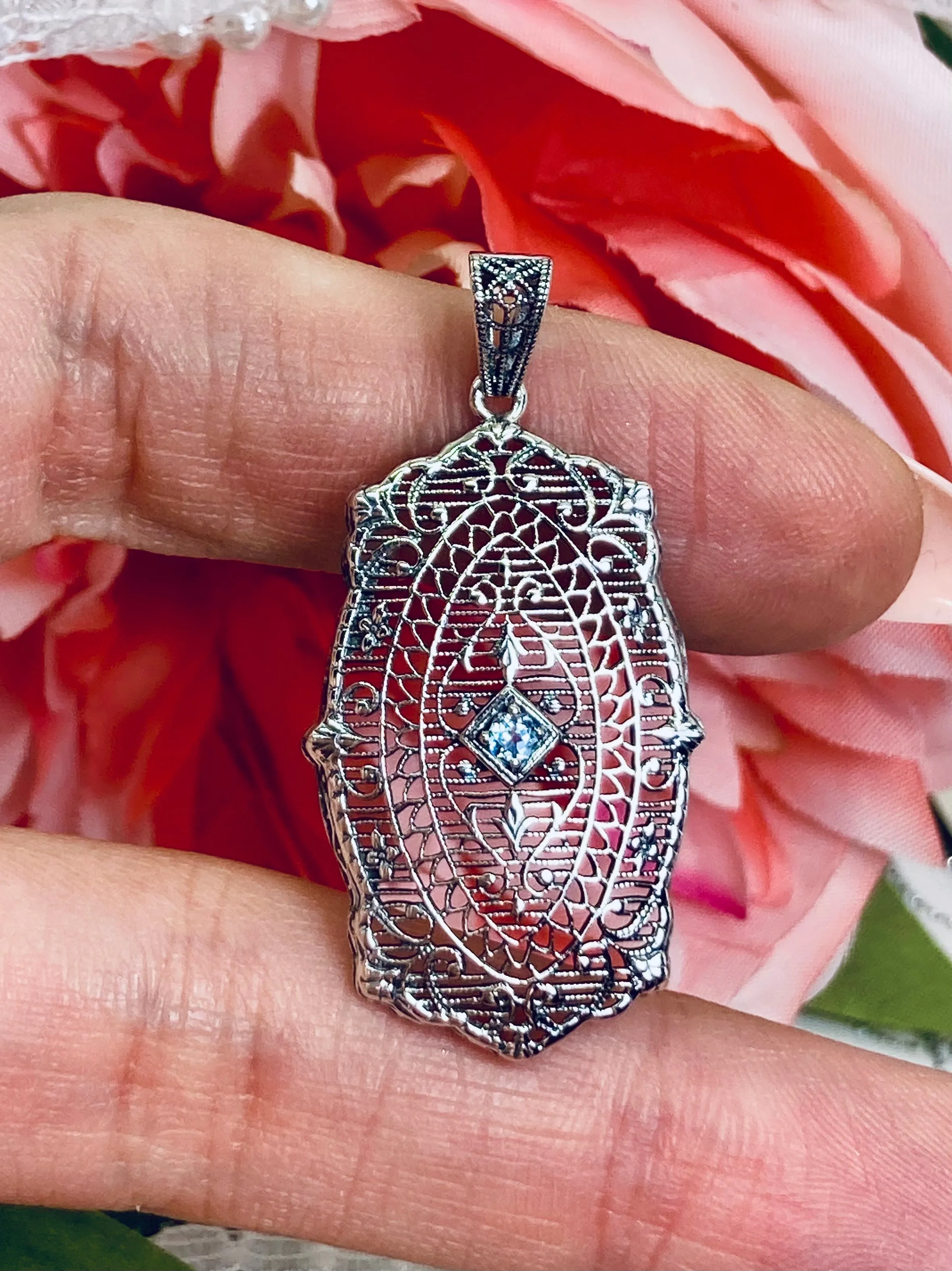 Natural Aquamarine Pendant with optional Earrings, Rococo Inspired Vintage Revival Jewelry #S358
