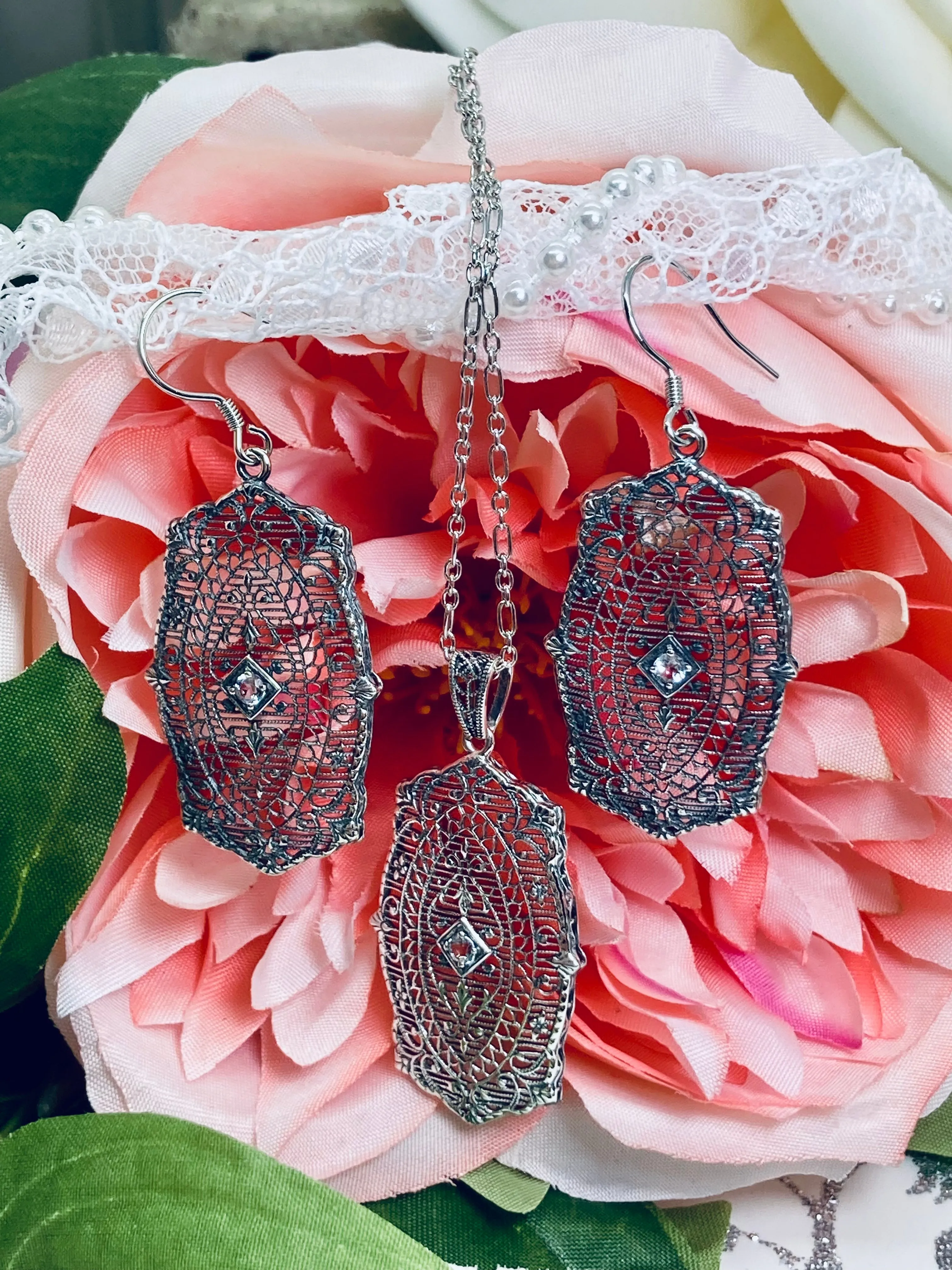 Natural Aquamarine Pendant with optional Earrings, Rococo Inspired Vintage Revival Jewelry #S358