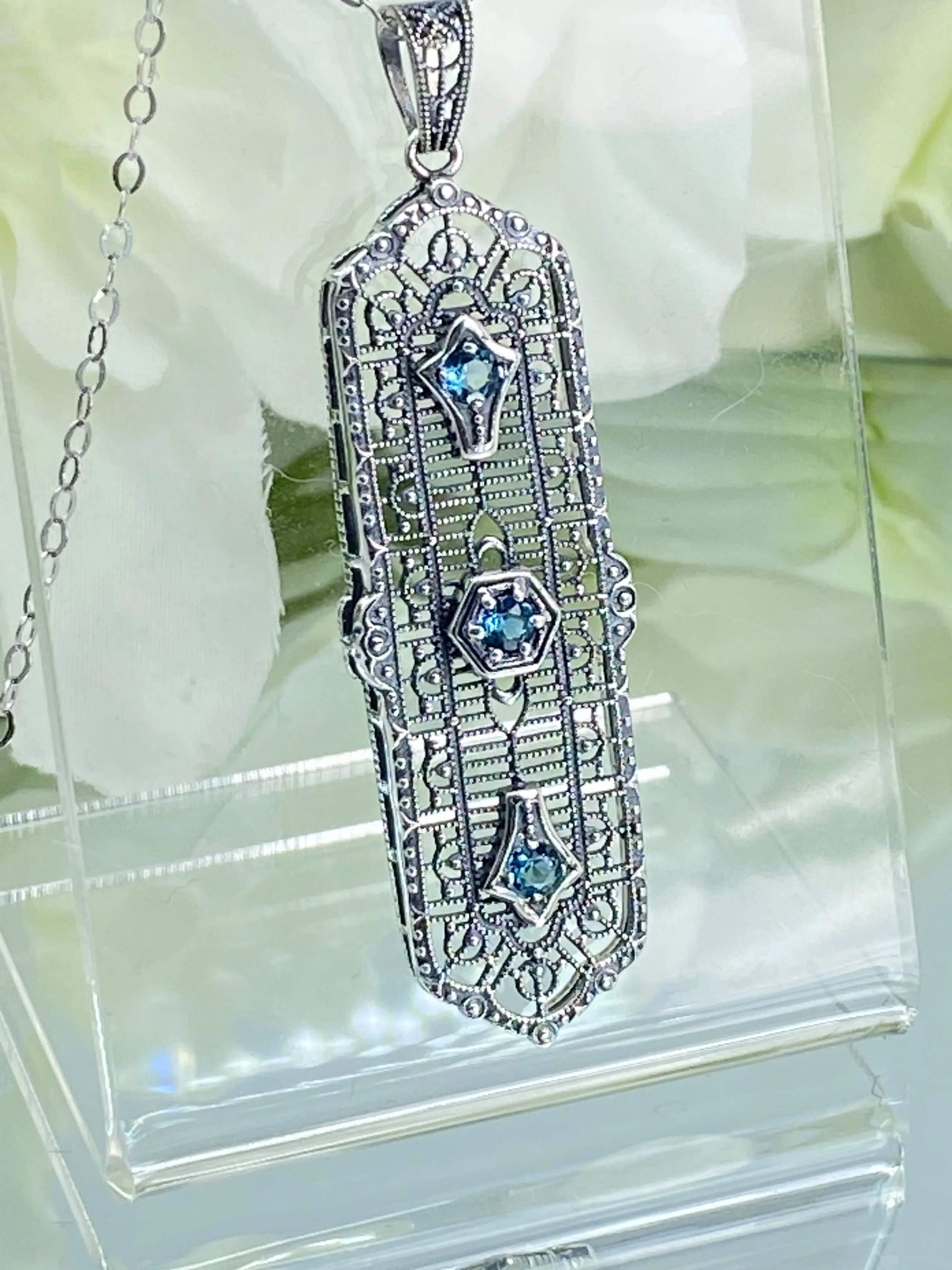 Natural Blue Topaz Pendant, 3 King Pendant, Fashionable Edwardian Jewelry Design#P197