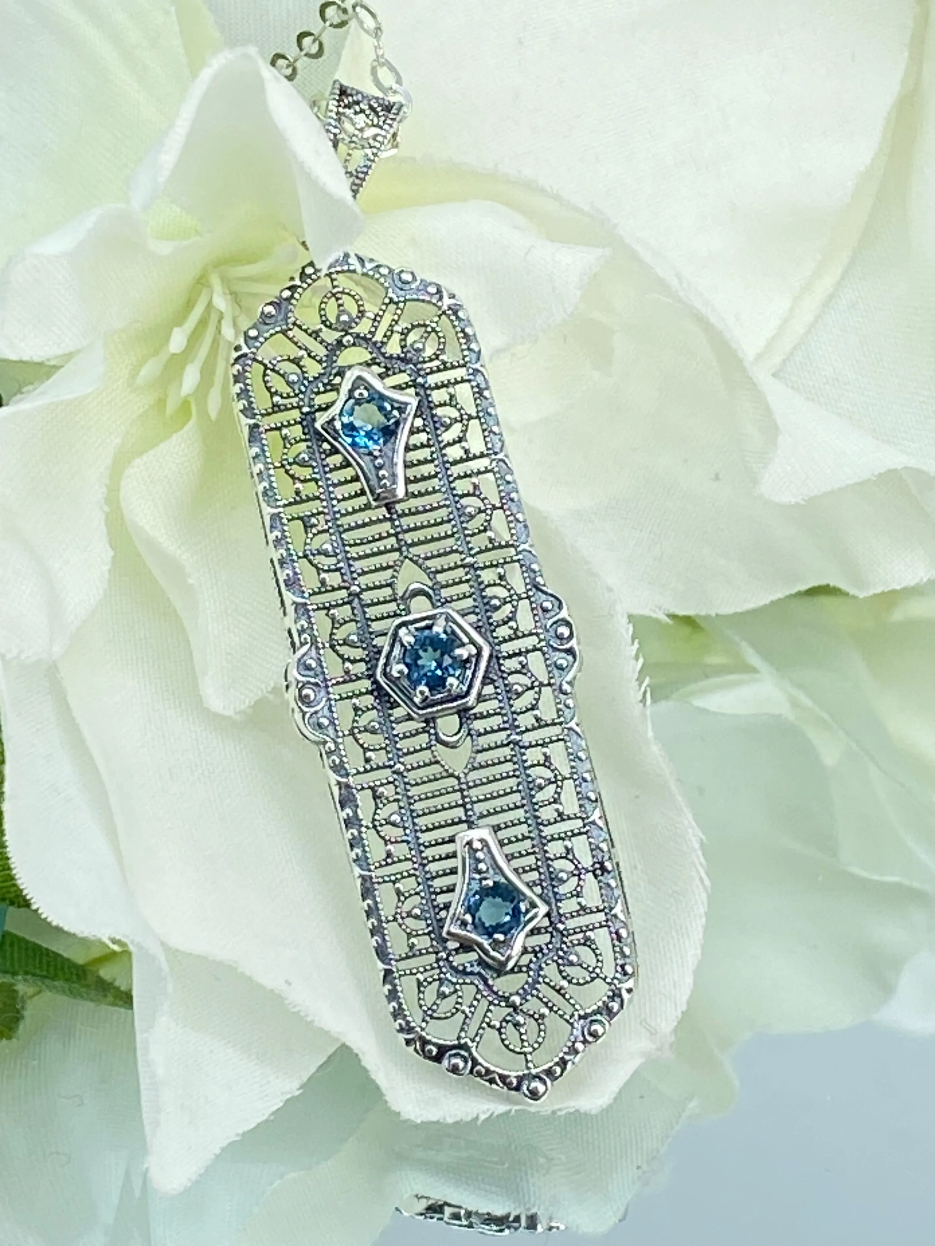 Natural Blue Topaz Pendant, 3 King Pendant, Fashionable Edwardian Jewelry Design#P197