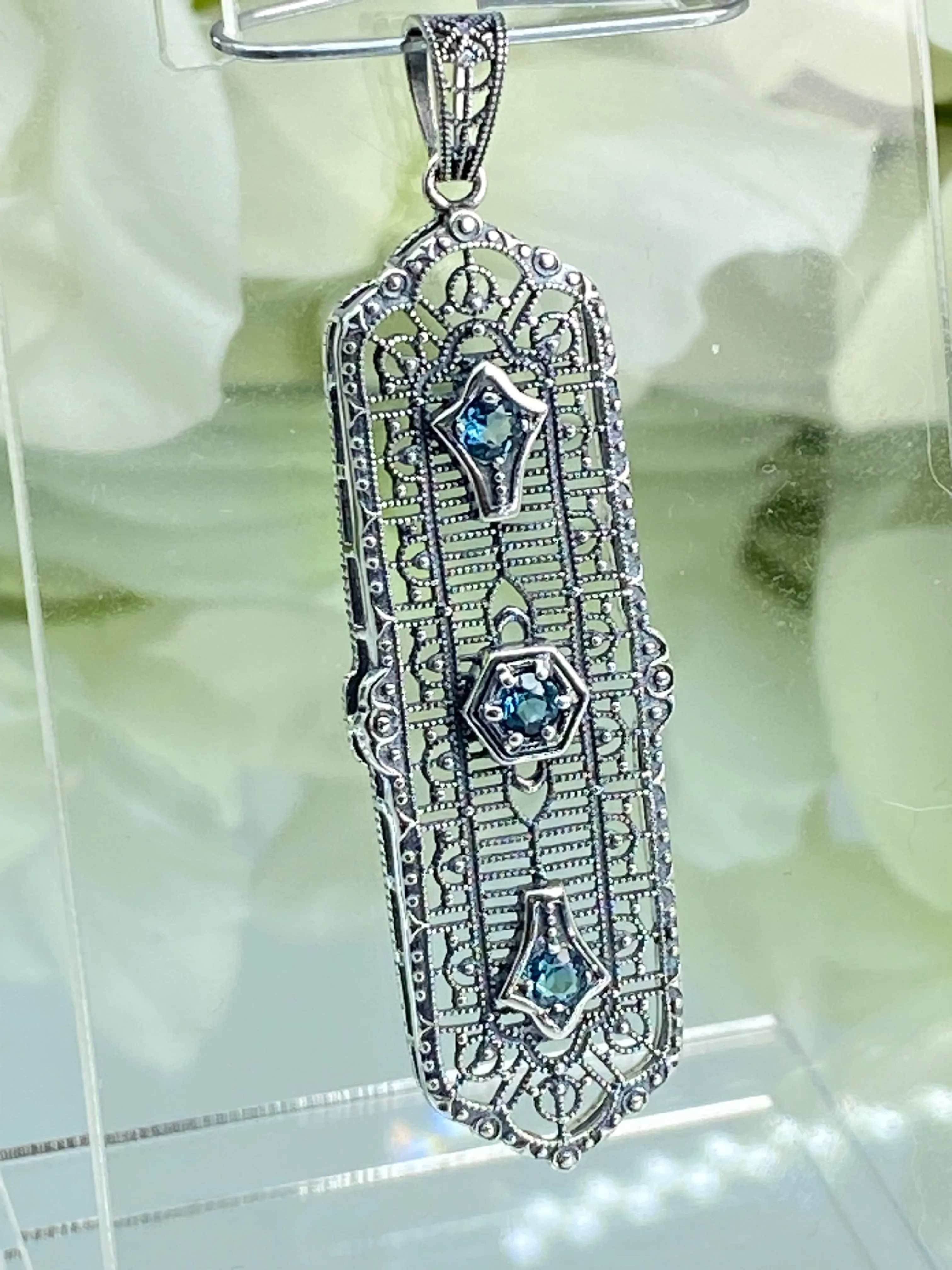 Natural Blue Topaz Pendant, 3 King Pendant, Fashionable Edwardian Jewelry Design#P197