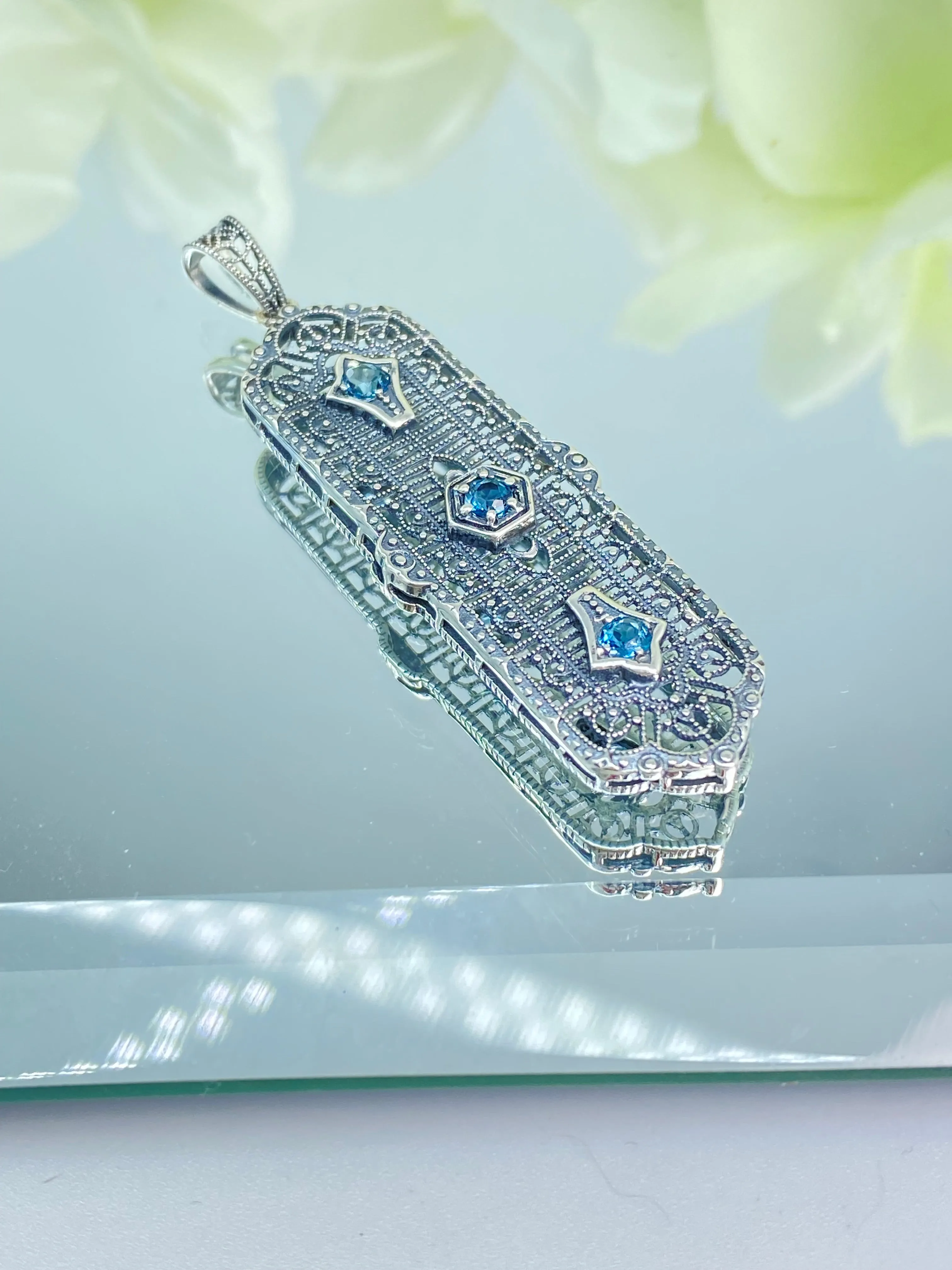 Natural Blue Topaz Pendant, 3 King Pendant, Fashionable Edwardian Jewelry Design#P197