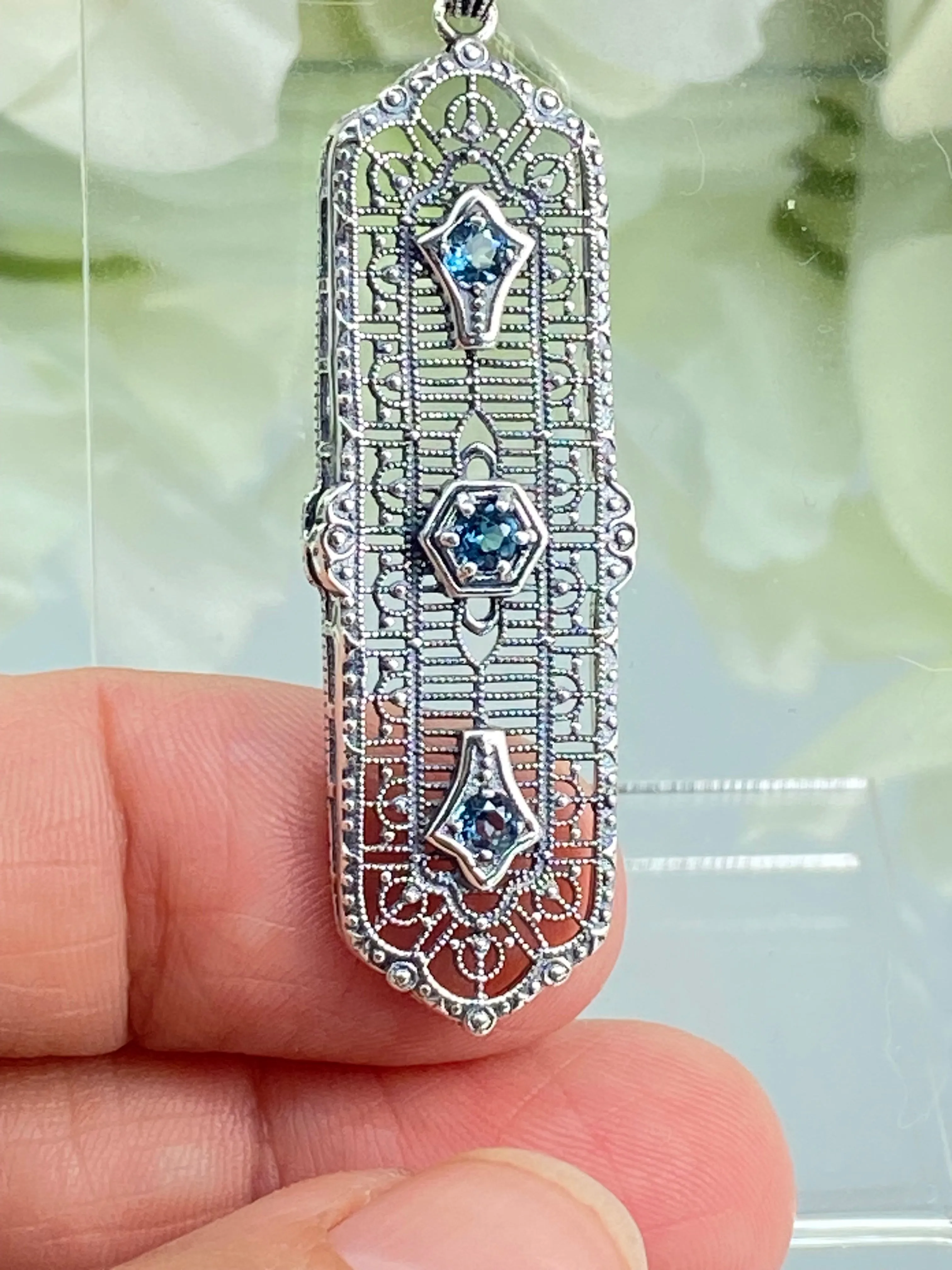 Natural Blue Topaz Pendant, 3 King Pendant, Fashionable Edwardian Jewelry Design#P197