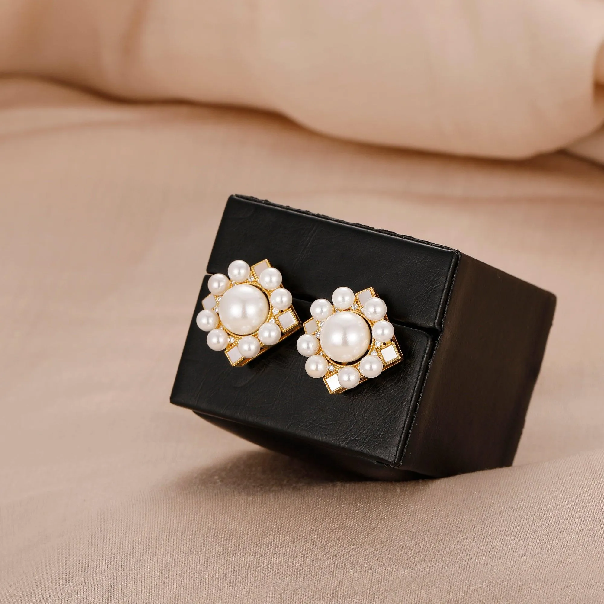 Natural Shell Pearl 10mm Studs Earrings, Sterling Silver Earrings, Beach Jewelry, Simulated Diamond Earrings For Women