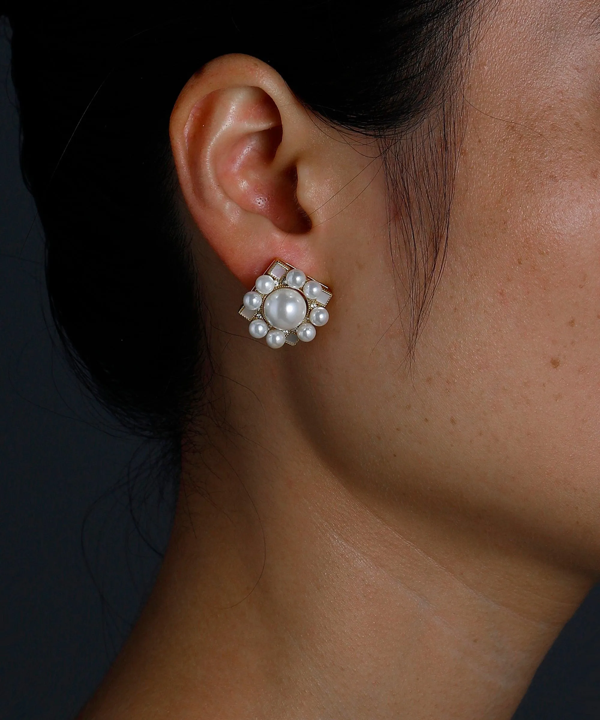 Natural Shell Pearl 10mm Studs Earrings, Sterling Silver Earrings, Beach Jewelry, Simulated Diamond Earrings For Women