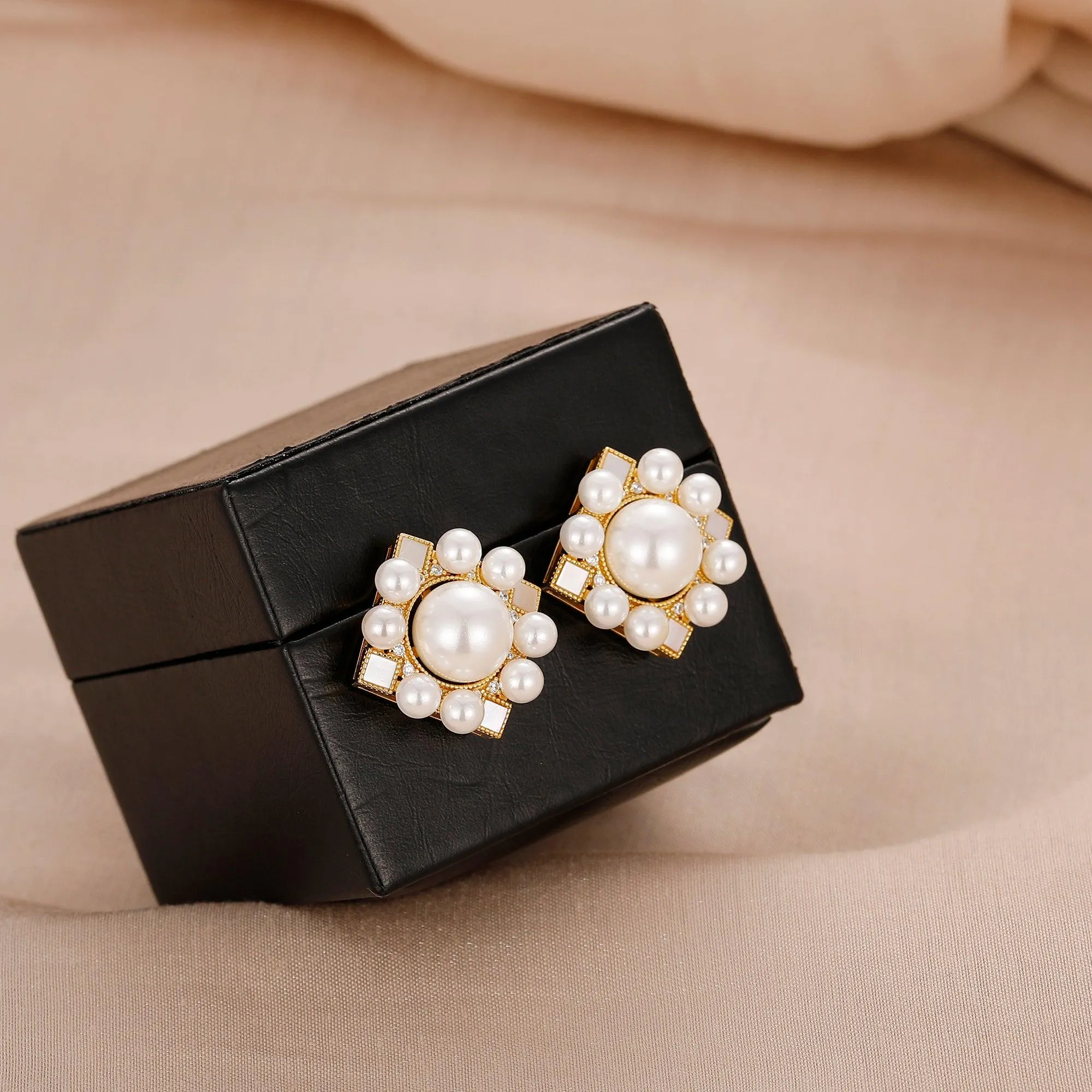 Natural Shell Pearl 10mm Studs Earrings, Sterling Silver Earrings, Beach Jewelry, Simulated Diamond Earrings For Women