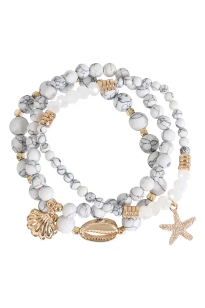 NATURAL STONE SEA SHELL CHARM BRACELET SET