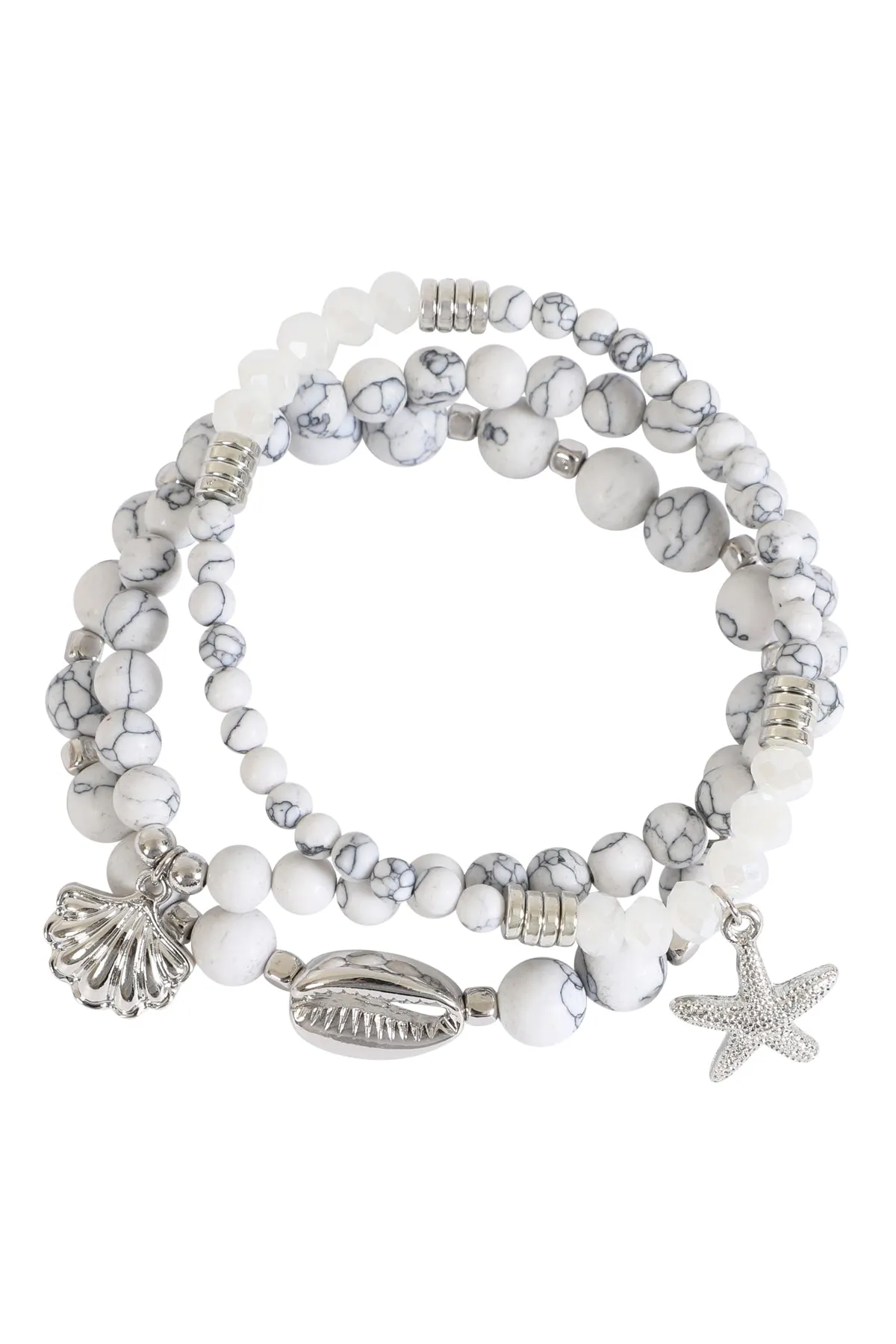 NATURAL STONE SEA SHELL CHARM BRACELET SET
