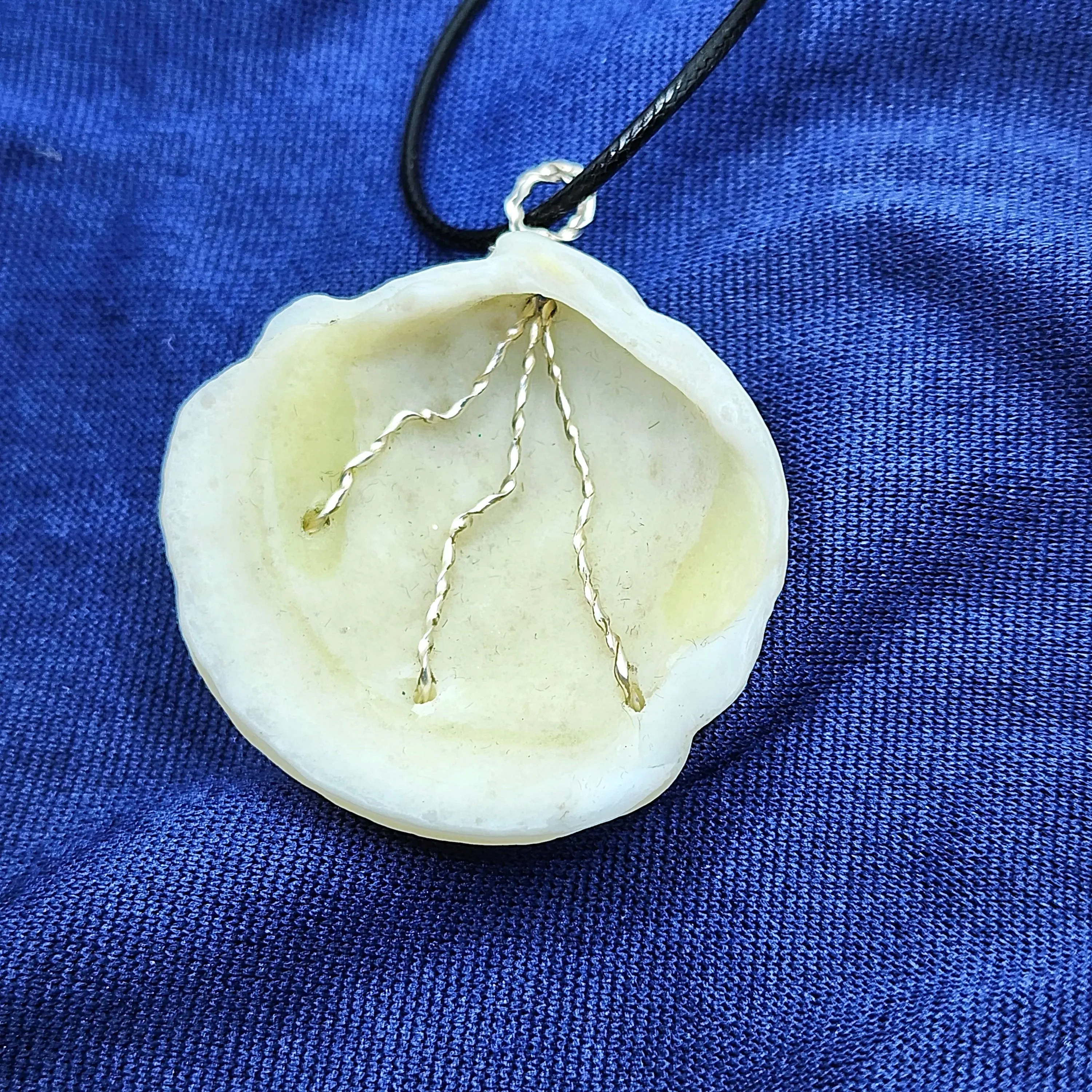 Natural White Lucina Seashell Pendant with Silver Wire Wrap & Multicolor Glass Beads-Handmade Boho Style