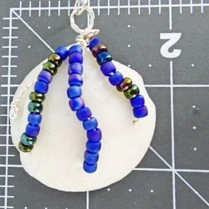 Natural White Lucina Seashell Pendant with Silver Wire Wrap & Multicolor Glass Beads-Handmade Boho Style
