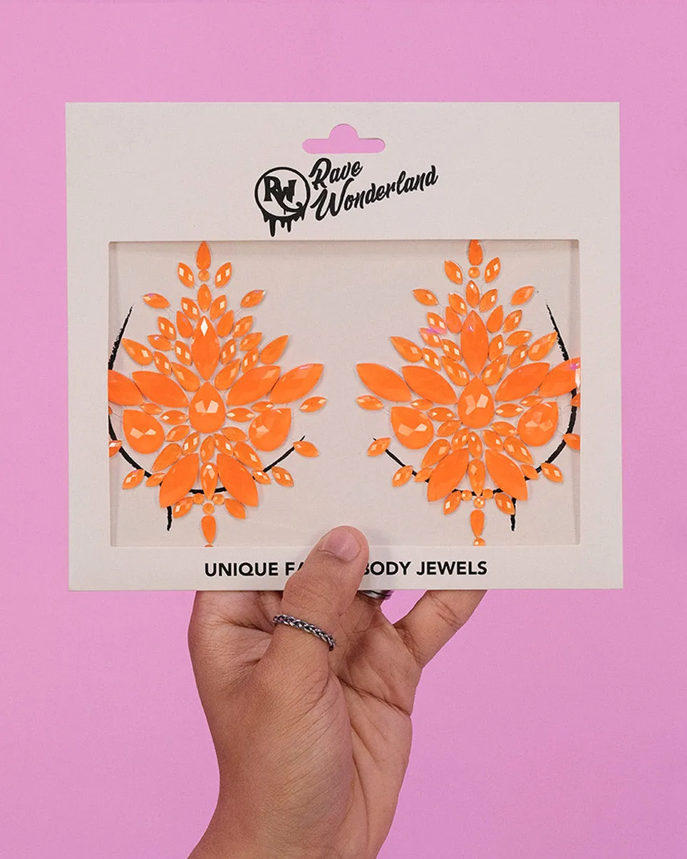 Neon Orange Black Light Reflective Self-Adhesive Jewel Pasties