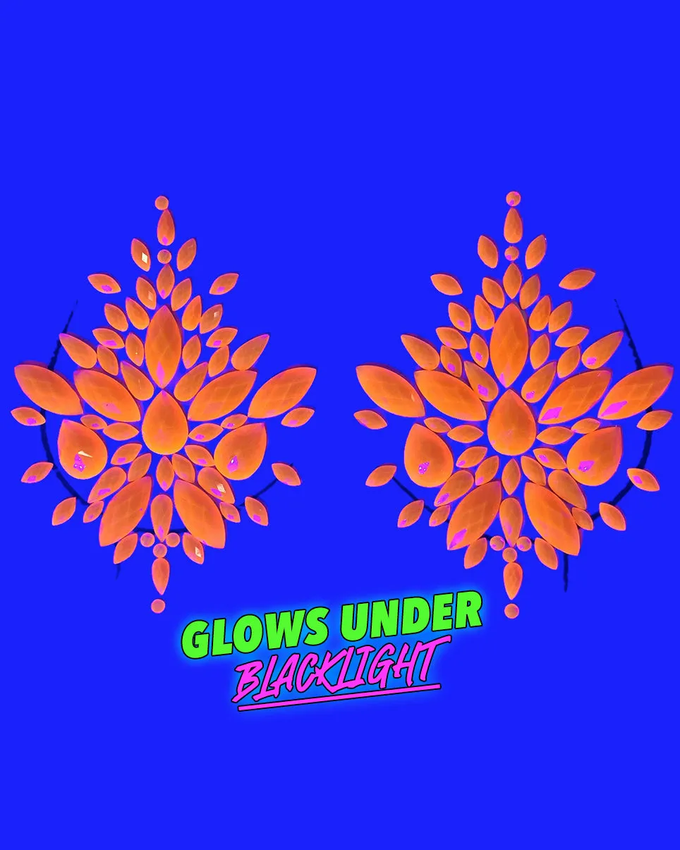 Neon Orange Black Light Reflective Self-Adhesive Jewel Pasties