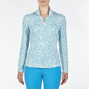 Nivo Lois Long Sleeve Malibu Blue Print Mock - SPF 50