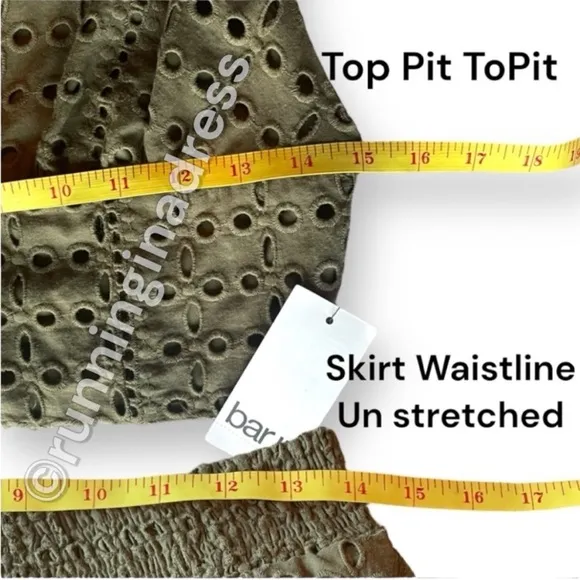 NWT Bar II Green Eyelet Tiered Skirt &amp; Eyelet Smocked Crop Top Set Size Medium