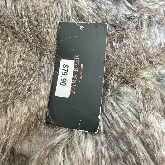 NWT Zara Basic Faux Fur Feather Waist Closure Mob Wife Lined Vest Size Large