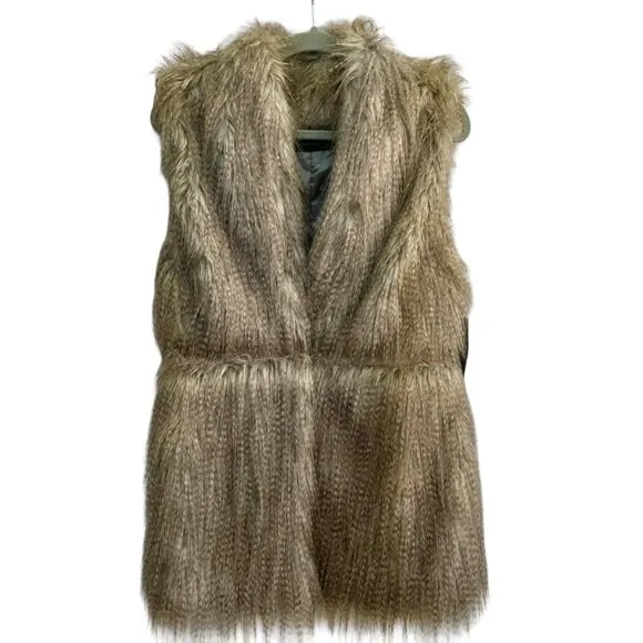 NWT Zara Basic Faux Fur Feather Waist Closure Mob Wife Lined Vest Size Large