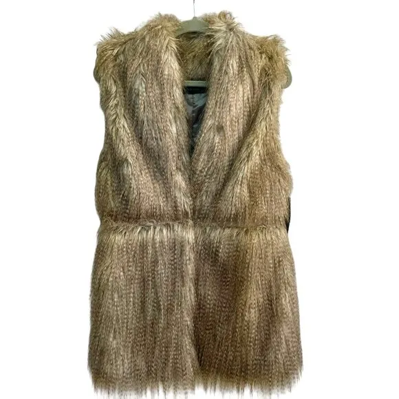 NWT Zara Basic Faux Fur Feather Waist Closure Mob Wife Lined Vest Size Large
