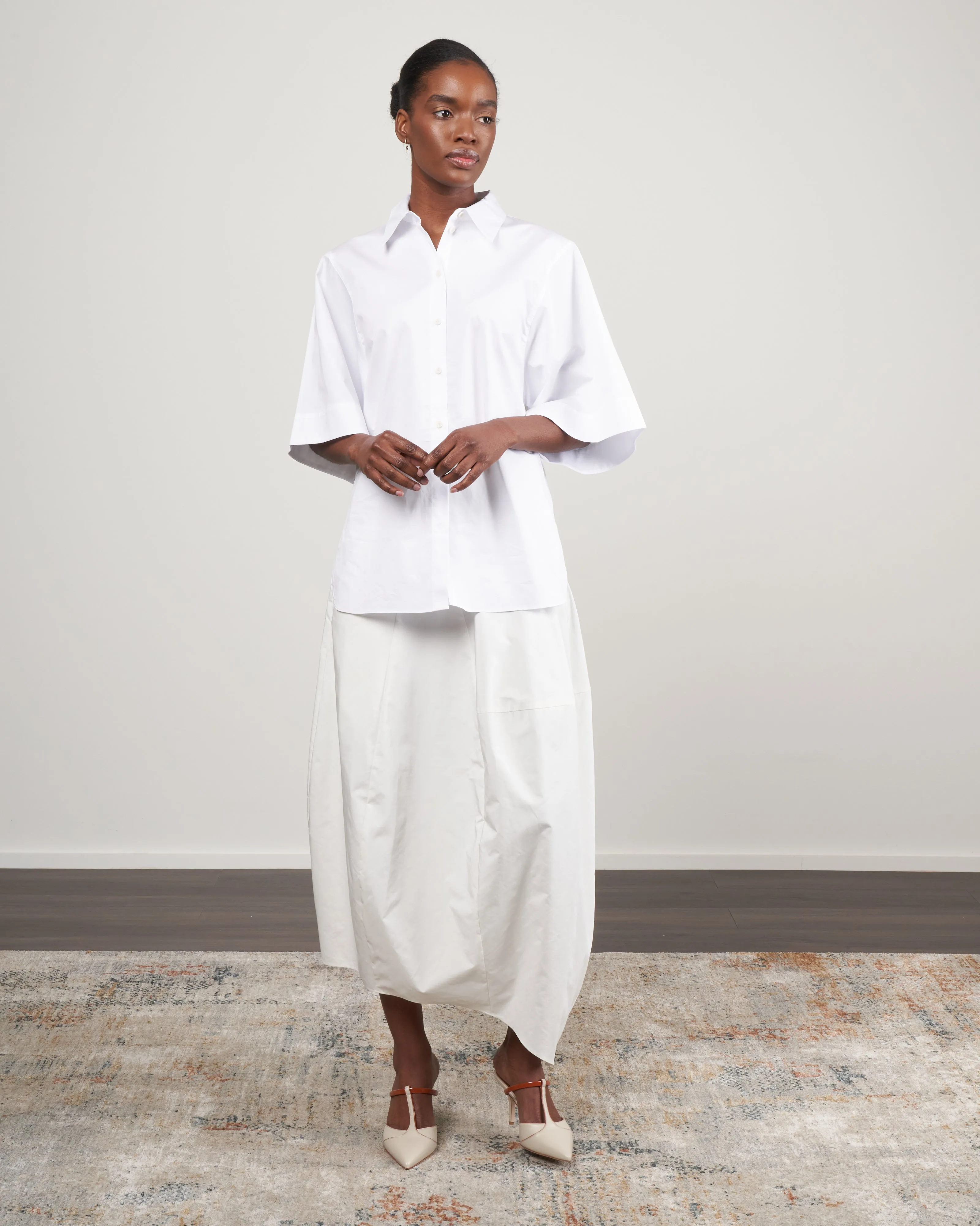 nylon asymmetrical balloon skirt - white