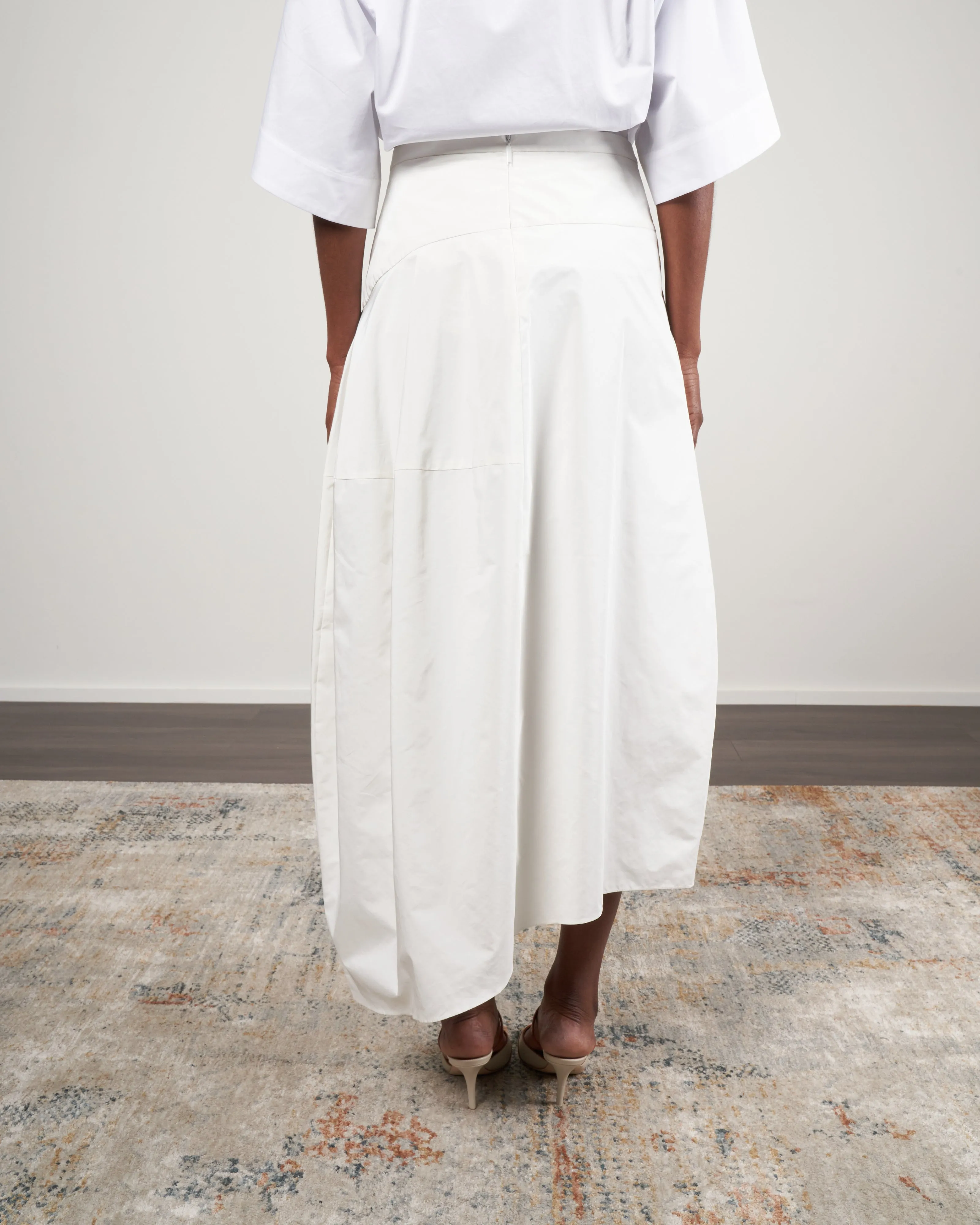 nylon asymmetrical balloon skirt - white