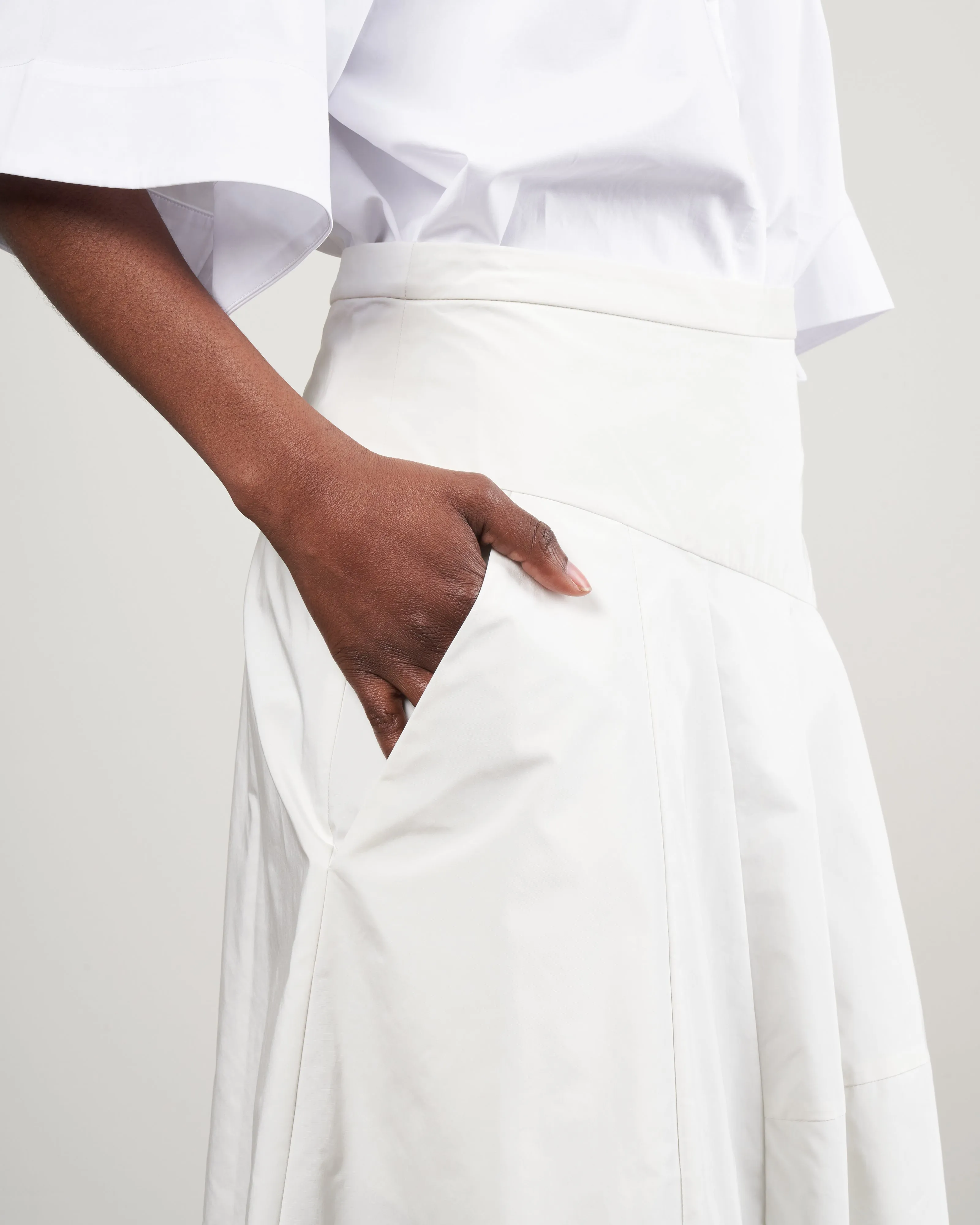 nylon asymmetrical balloon skirt - white