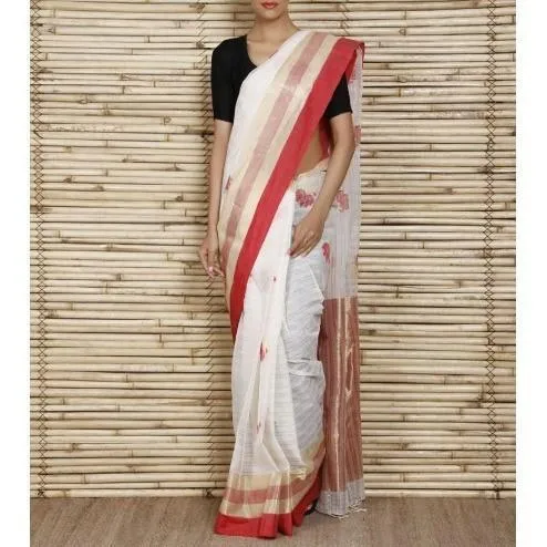 Off White Bengal Handloom Cotton Saree