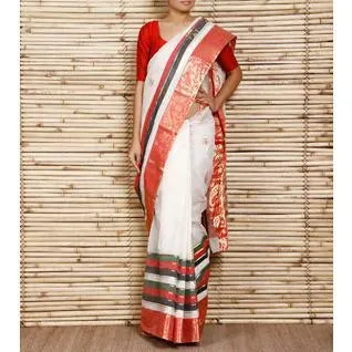 Off White Tant Cotton Saree with Zari Border