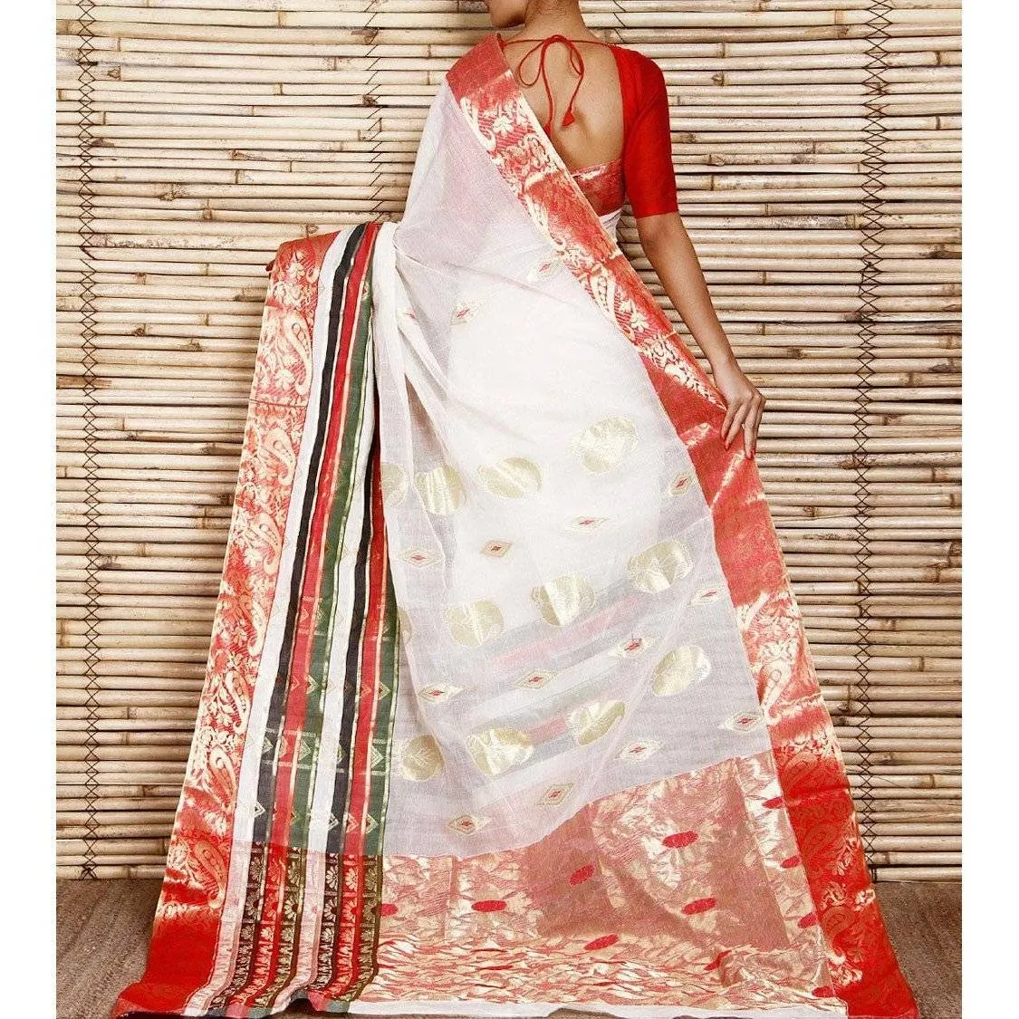 Off White Tant Cotton Saree with Zari Border