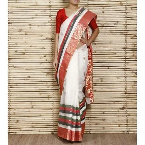 Off White Tant Cotton Saree with Zari Border