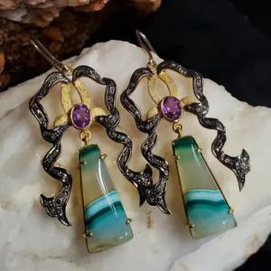 OLD MONEY / Silver Gold Earrings Natural Pearls Crystals Stone Hypoallergenic Jewelry Luxury Jewelry Gift For Women